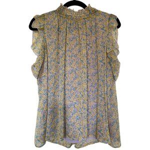 Melloday Floral High Neck Flutter Sleeve Blouse | Size L